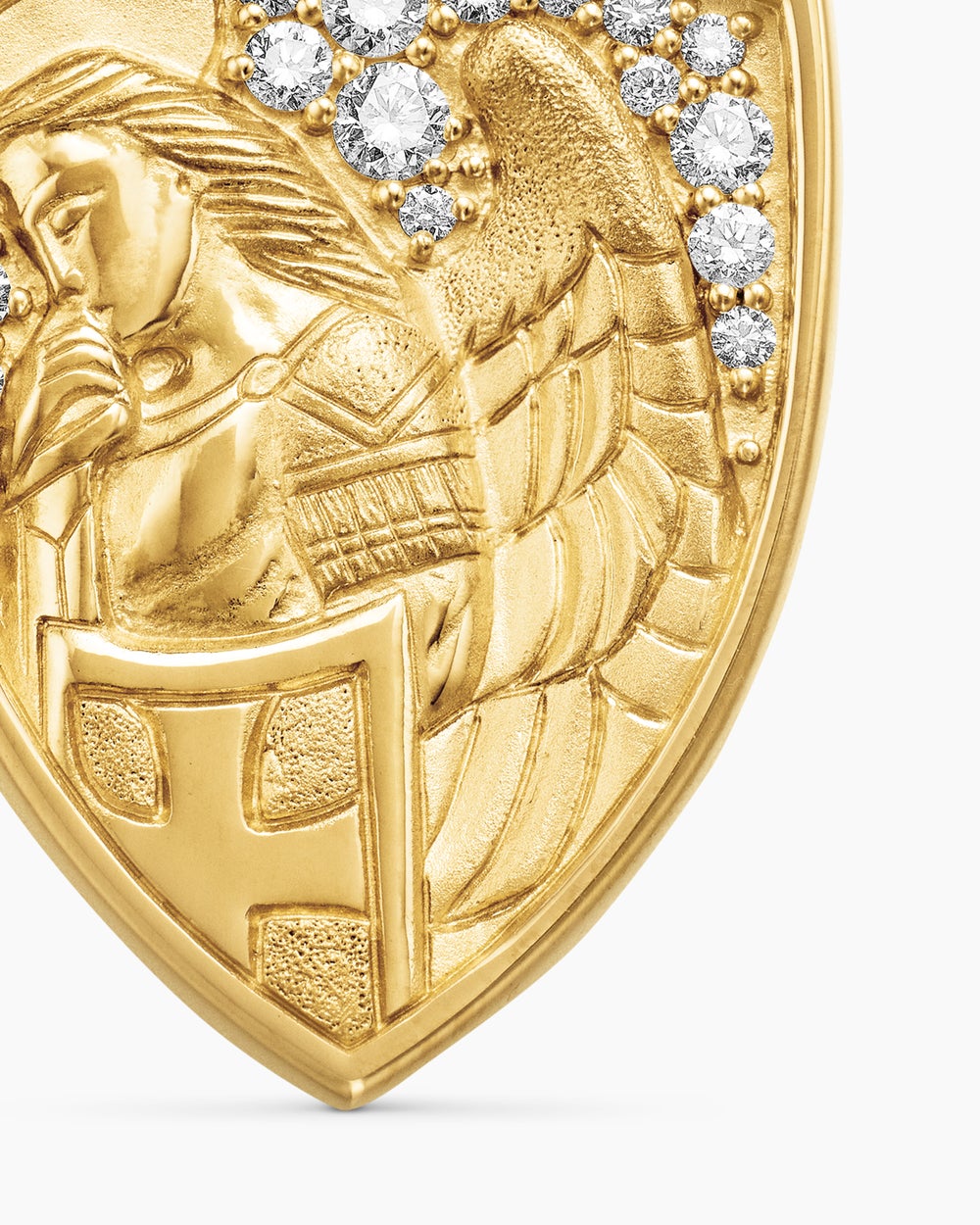 Mens St. Michael Amulet in 18K Yellow Gold with Diamonds, 26mm