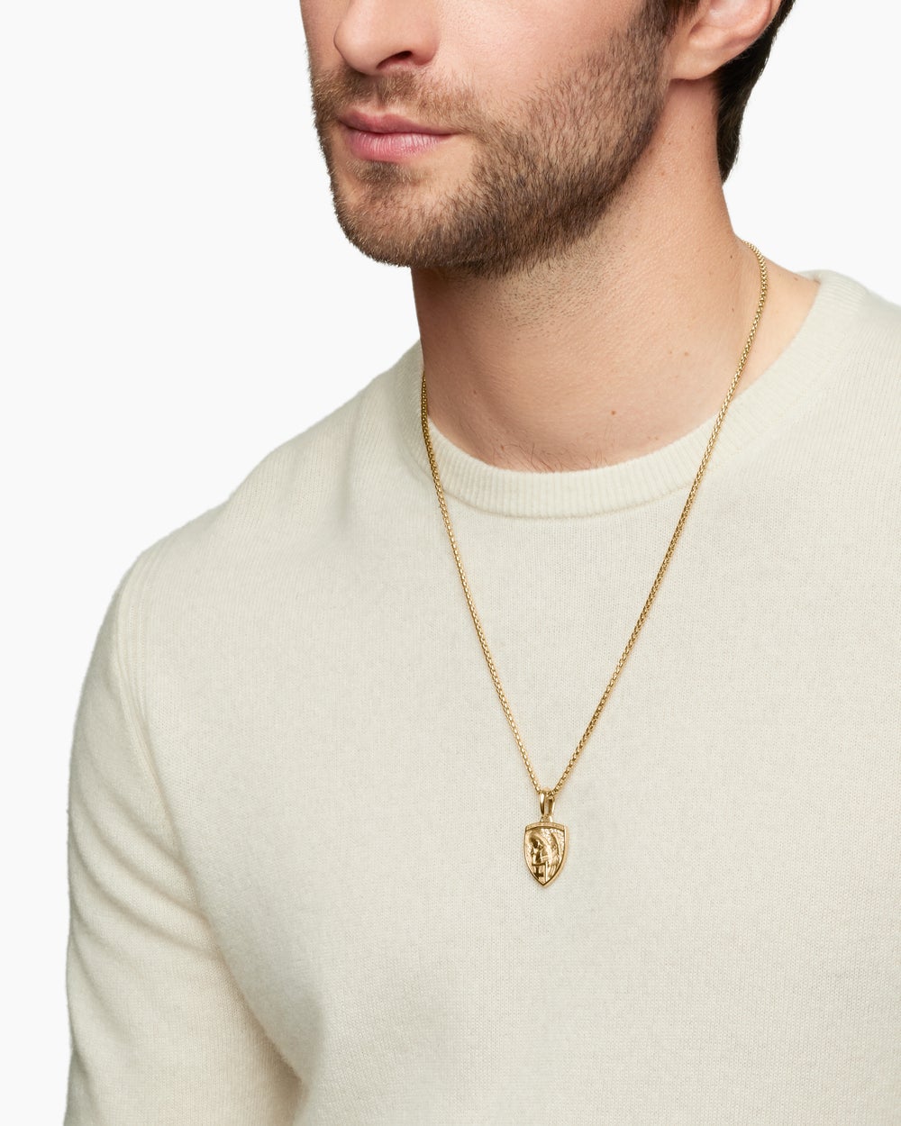 Mens St. Michael Amulet in 18K Yellow Gold with Diamonds, 26mm