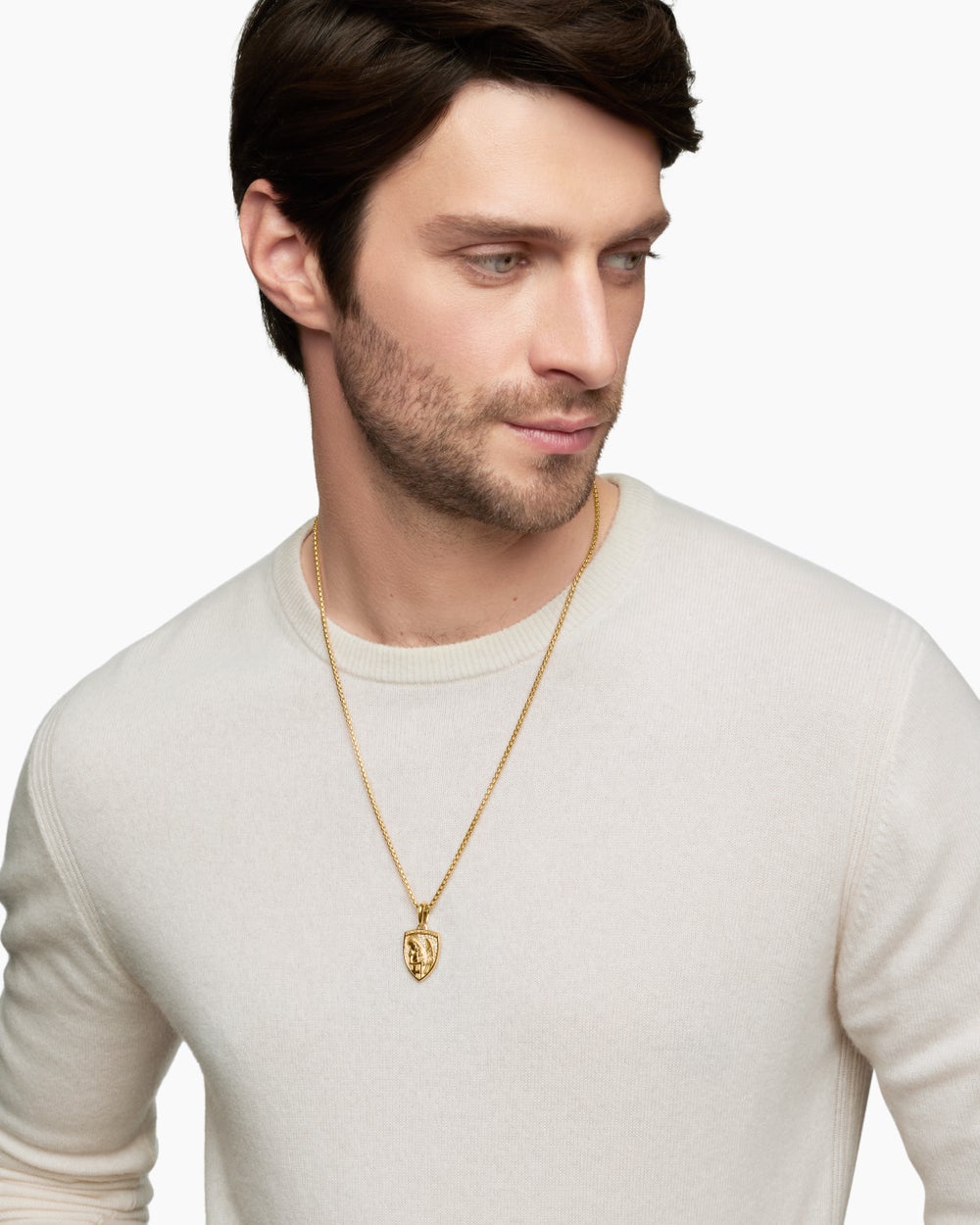 Mens St. Michael Amulet in 18K Yellow Gold with Diamonds, 26mm