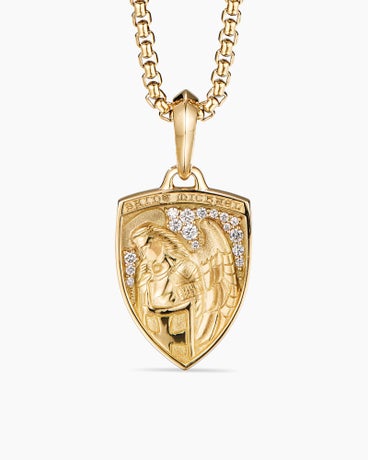St. Michael Amulet in 18K Yellow Gold with Diamonds, 26mm