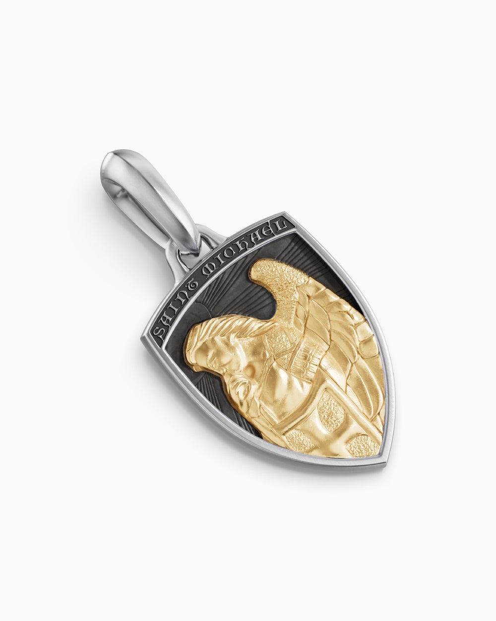 Mens St. Michael Amulet in Sterling Silver with 14K Yellow Gold, 26mm