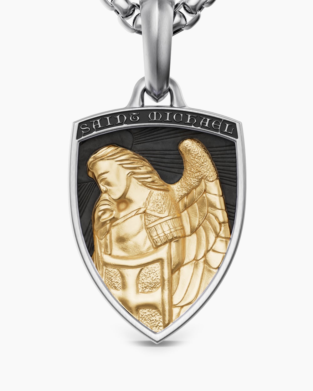 Mens St. Michael Amulet in Sterling Silver with 14K Yellow Gold, 26mm