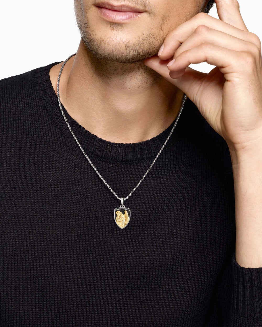 Mens St. Michael Amulet in Sterling Silver with 14K Yellow Gold, 26mm