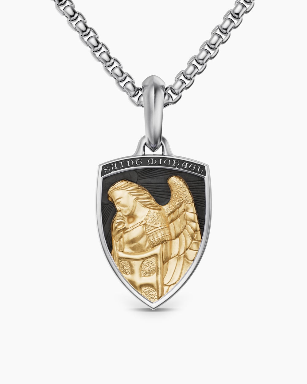 Mens St. Michael Amulet in Sterling Silver with 14K Yellow Gold, 26mm