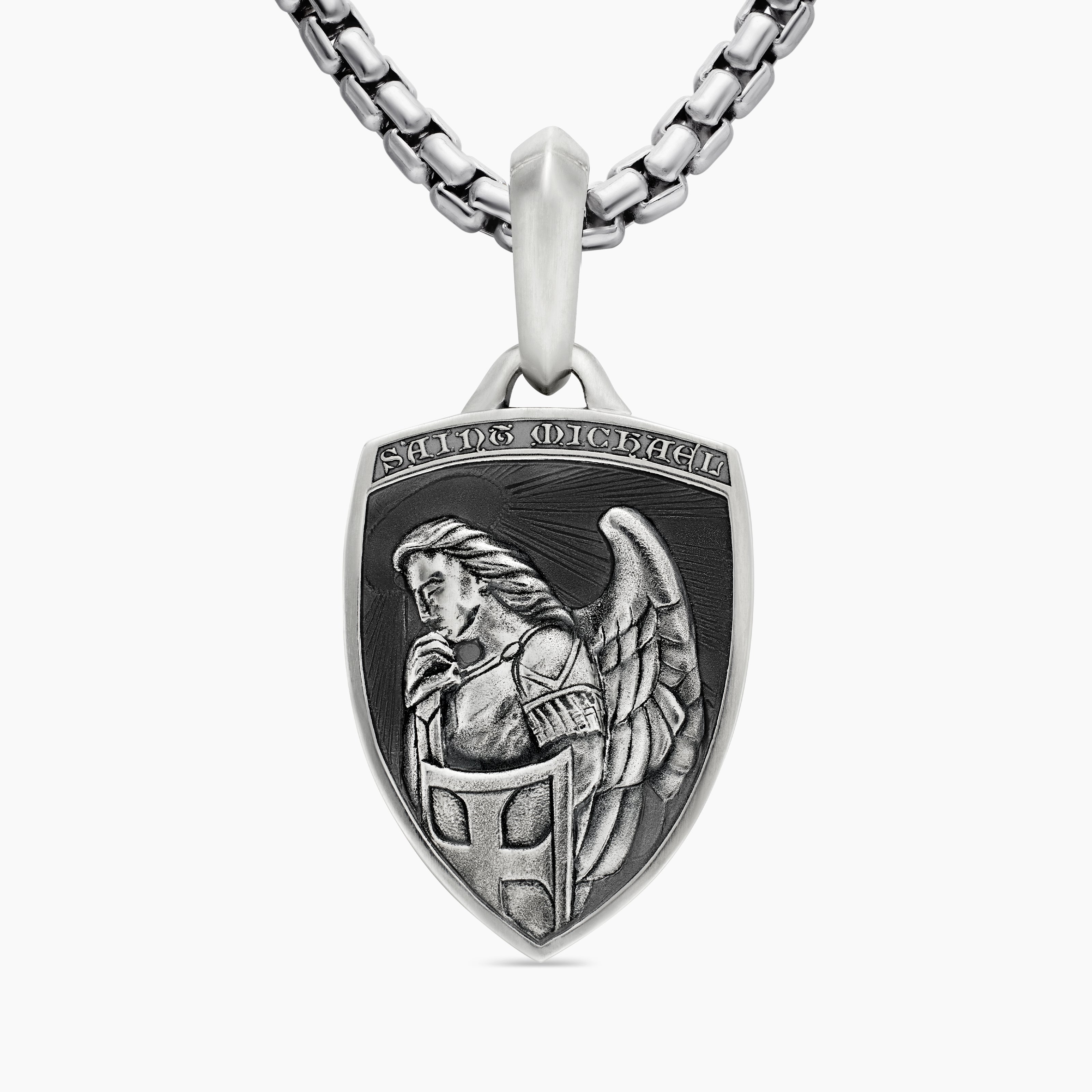 Mens St. Michael Amulet in Sterling Silver, 26mm