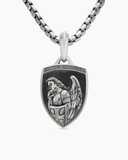 Mens St. Michael Amulet in Sterling Silver, 26mm