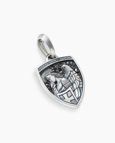 St. Michael Amulet in Sterling Silver with Black Diamonds, 26mm