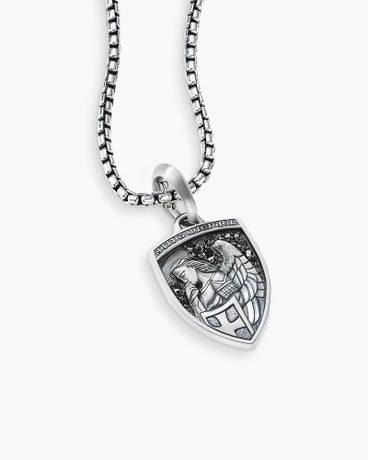 St. Michael Amulet in Sterling Silver with Black Diamonds, 26mm