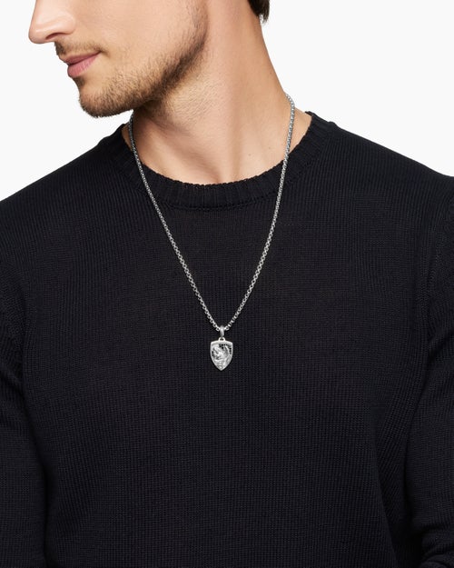 Mens St. Michael Amulet in Sterling Silver with Black Diamonds, 26mm