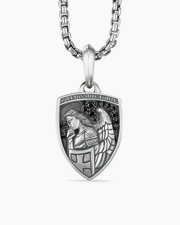 Amulette de Saint-Michel en argent massif avec diamants noirs, 26 mm