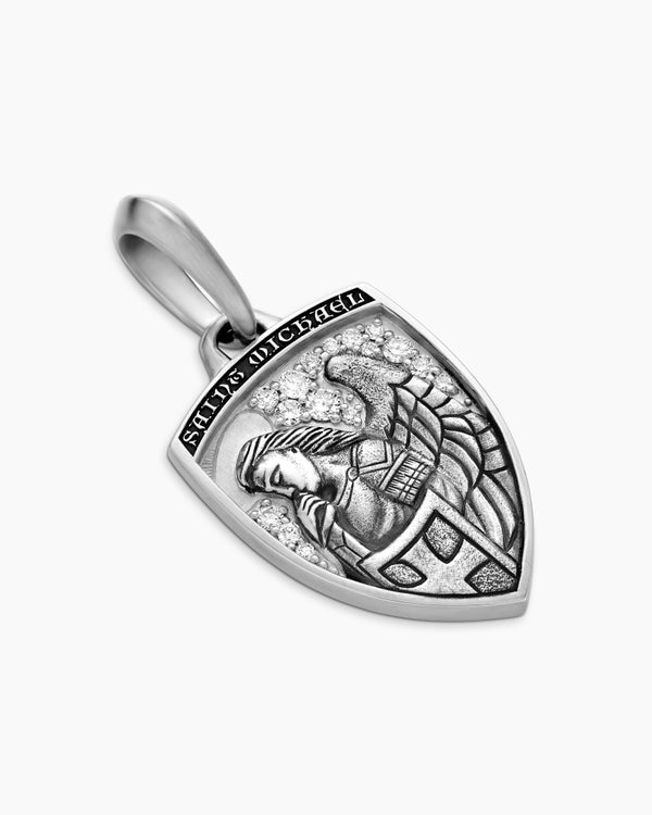 St. Michael Amulet in Sterling Silver with Diamonds, 26mm