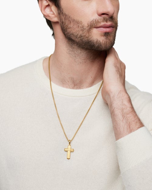 Mens Cross Pendant in 18ct Yellow Gold, 34mm