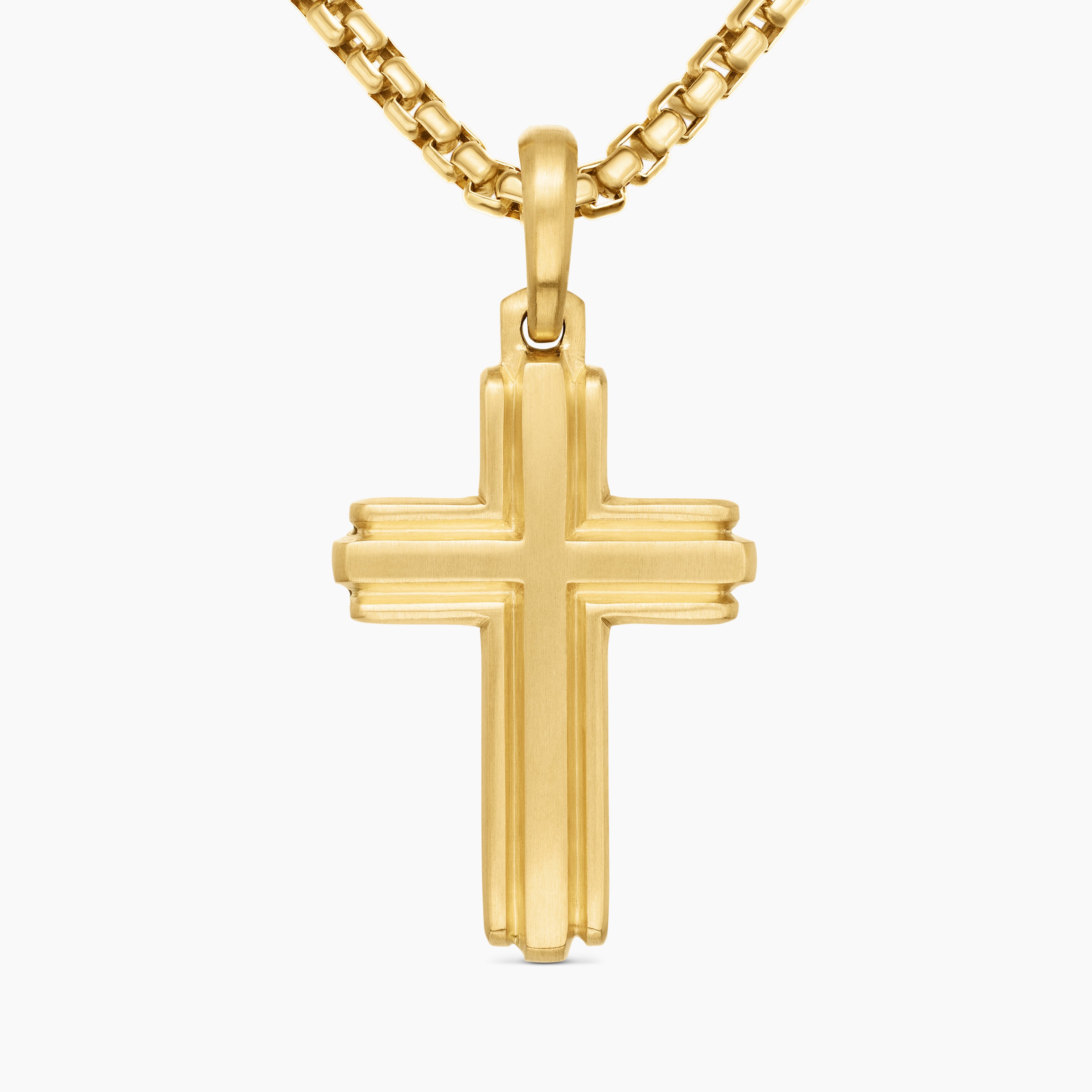 Mens Cross Pendant in 18K Yellow Gold, 34mm