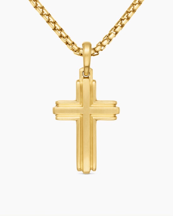 Deco Cross Pendant in 18K Yellow Gold, 34mm