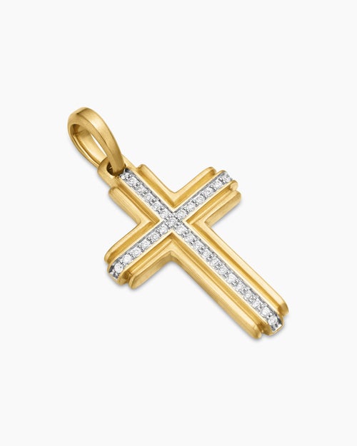 Mens Cross Pendant in 18ct Yellow Gold with Diamonds, 34mm