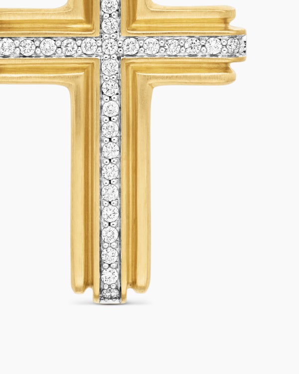 Cross Pendant in 18K Yellow Gold with Diamonds, 34mm