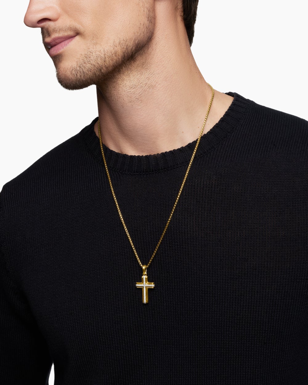 Pendentif croix en or jaune 18 carats avec diamants, 34 mm hommes
