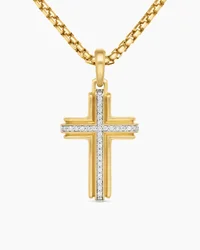 Gothic Cross Amulet in Sterling Silver with 18K Yellow Gold, 36.5mm