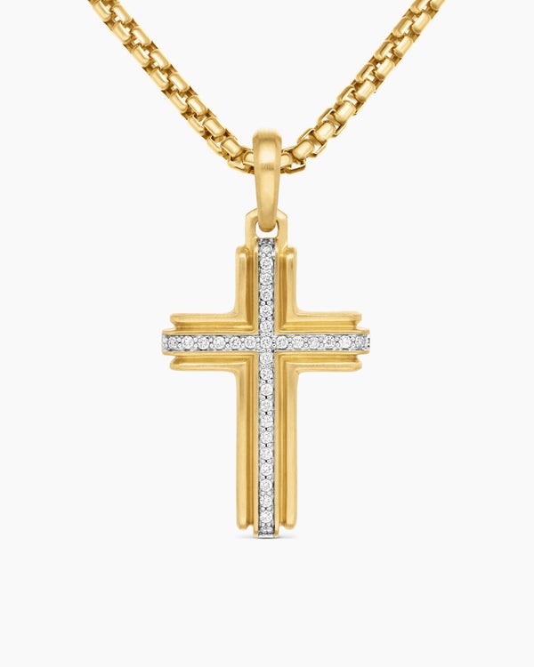 Cross Pendant in 18K Yellow Gold with Diamonds, 34mm