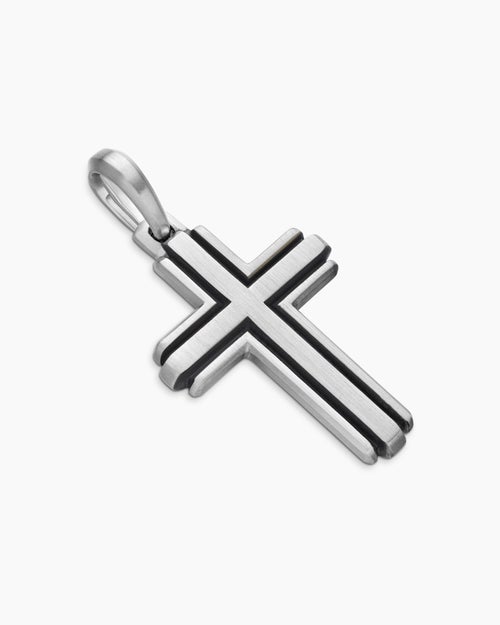 Mens Cross Pendant in Sterling Silver, 34mm