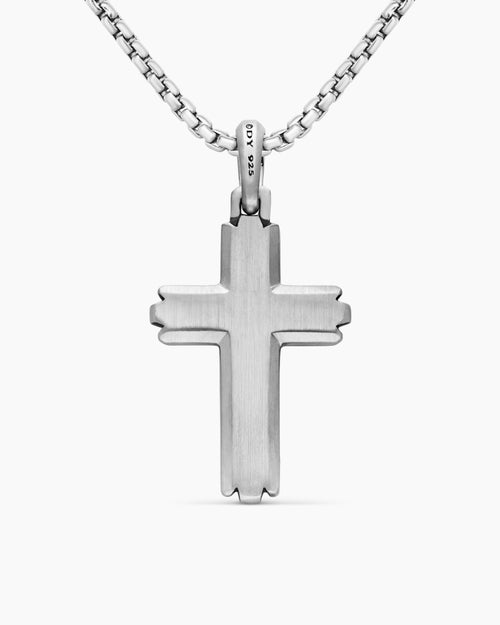 Mens Cross Pendant in Sterling Silver, 34mm
