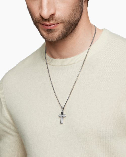 Mens Cross Pendant in Sterling Silver, 34mm