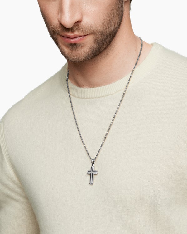 Deco Cross Pendant in Sterling Silver, 34mm
