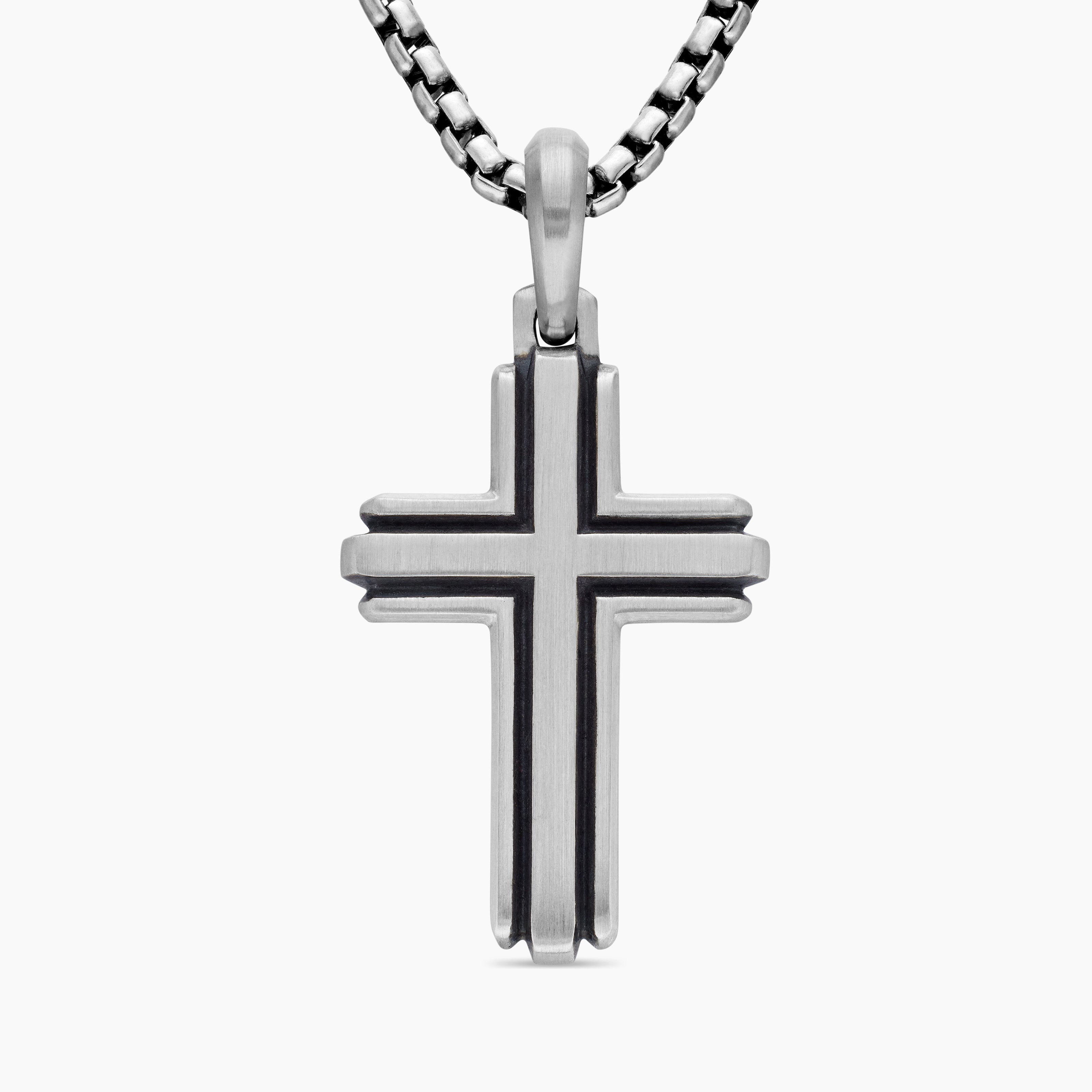Mens Cross Pendant in Sterling Silver, 34mm