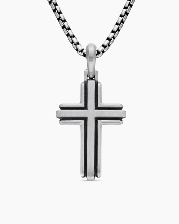 Deco Cross Pendant in Sterling Silver, 34mm
