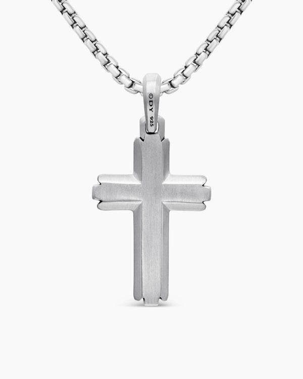 Pendentif Deco croix en argent massif avec diamants noirs, 34 mm