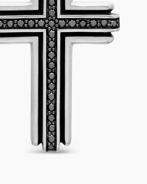 Mens Cross Pendant in Sterling Silver with Black Diamonds, 34mm