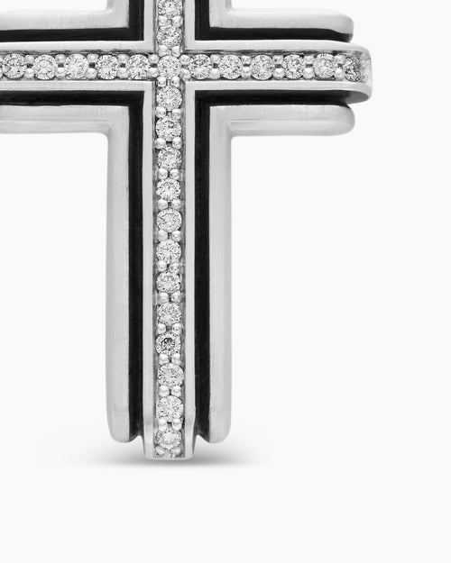 Mens Cross Pendant in Sterling Silver with Diamonds, 34mm