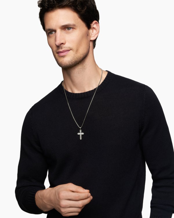 Cross Pendant in Sterling Silver with Diamonds, 34mm