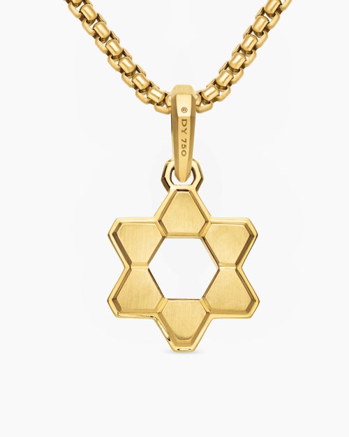 Mens Deco Star of David Pendant in 18ct Yellow Gold, 19.5mm