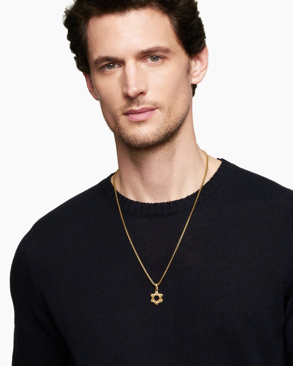 Mens Deco Star of David Pendant in 18K Yellow Gold, 19.5mm