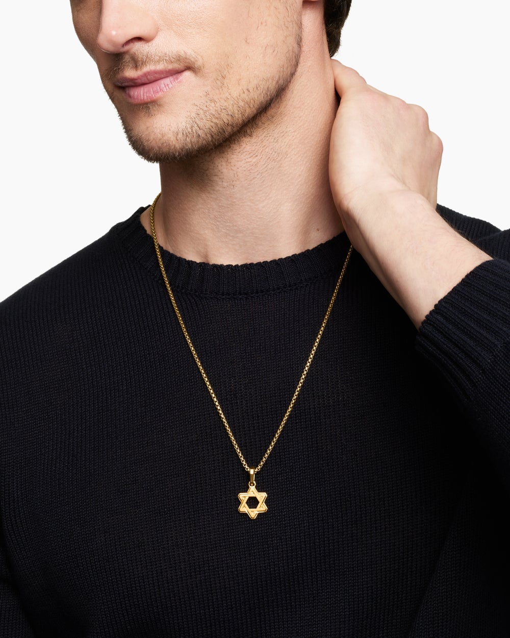 Mens Deco Star of David Pendant in 18K Yellow Gold, 19.5mm