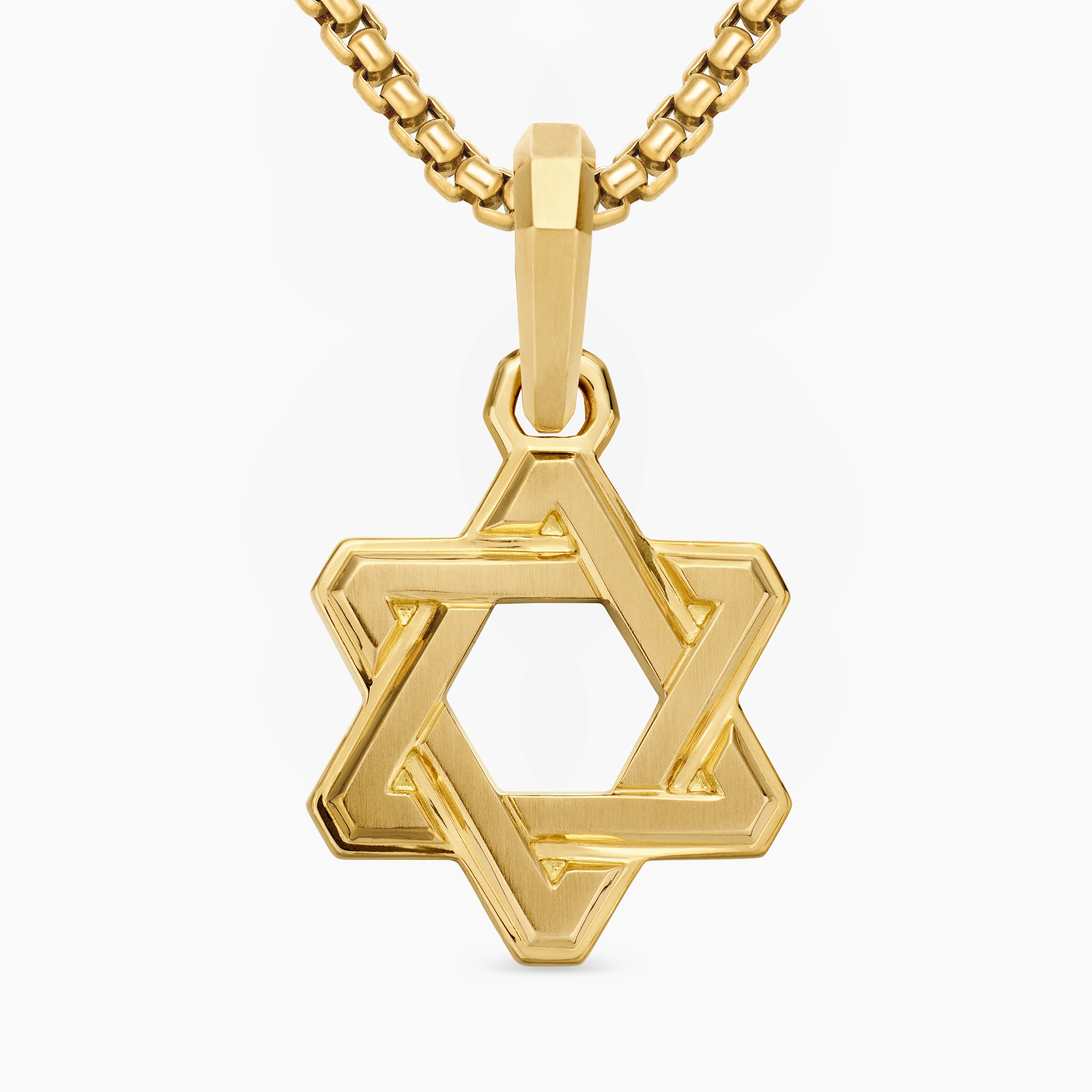 Mens Deco Star of David Pendant in 18K Yellow Gold, 19.5mm