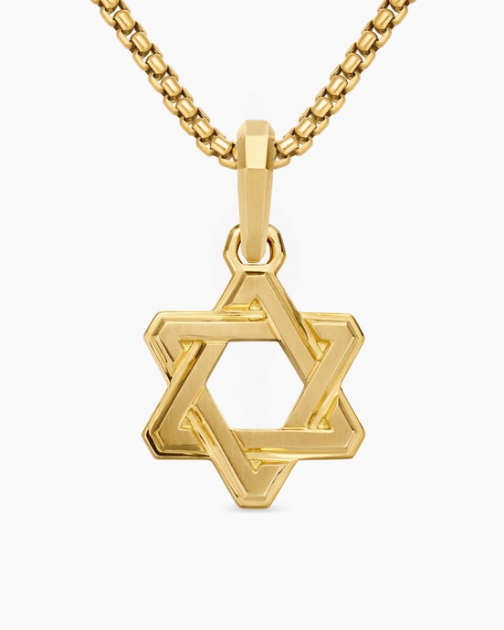 Deco Star of David Pendant in 18K Yellow Gold, 19.5mm