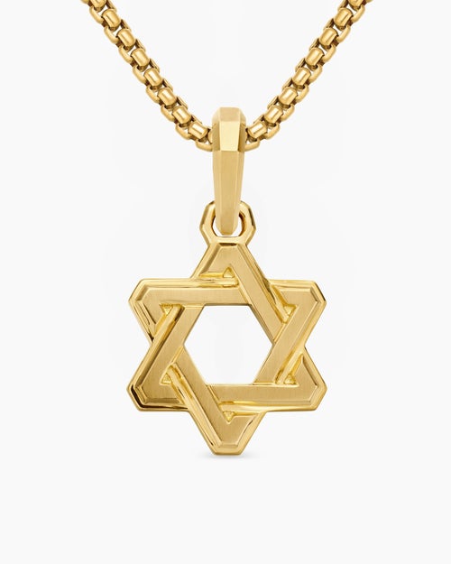 Mens Deco Star of David Pendant in 18K Yellow Gold, 19.5mm