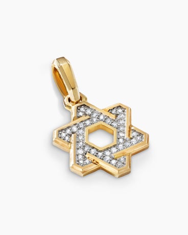 Deco Star of David Pendant in 18K Yellow Gold with Diamonds, 24mm