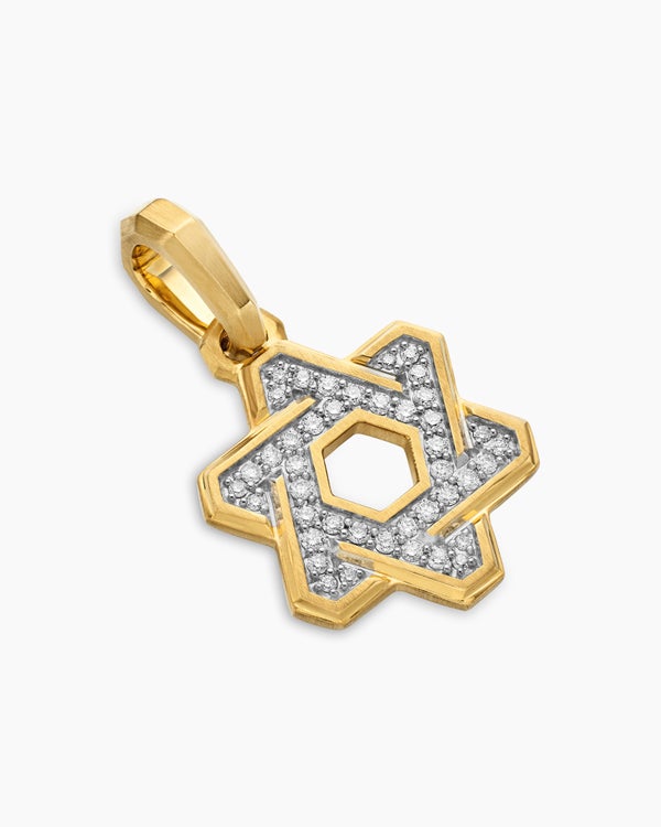Deco Star of David Pendant in 18K Yellow Gold with Diamonds, 19.5mm