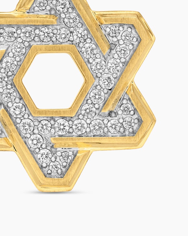 Deco Star of David Pendant in 18K Yellow Gold with Diamonds, 19.5mm