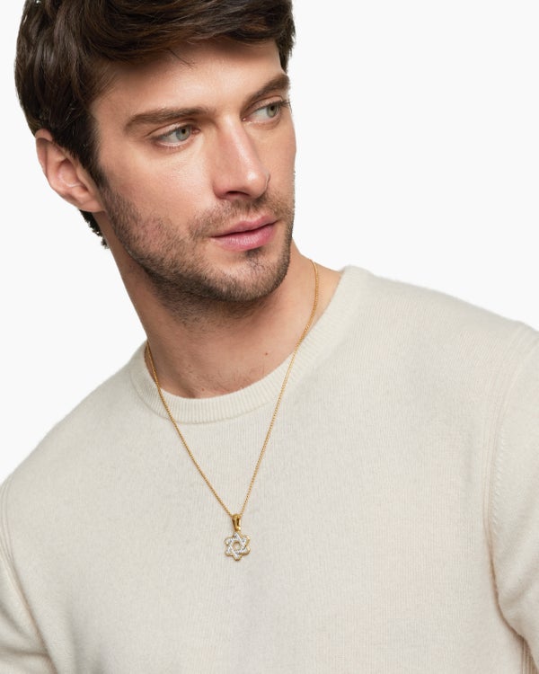 Deco Star of David Pendant in 18K Yellow Gold with Diamonds, 24mm