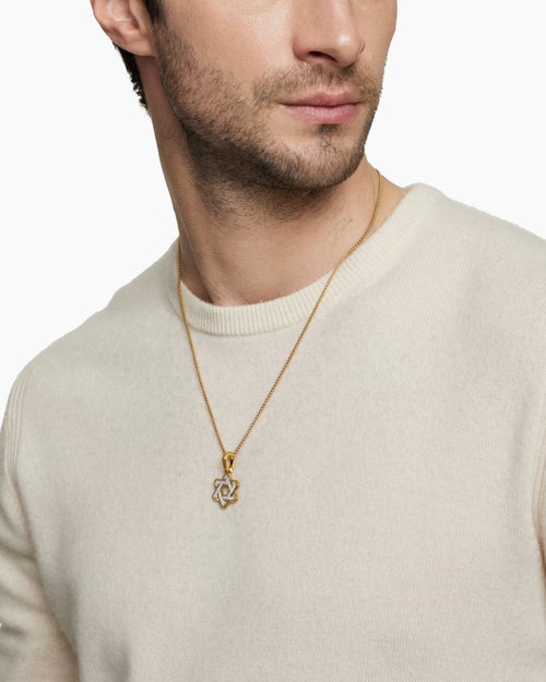 Mens Deco Star of David Pendant in 18K Yellow Gold with Diamonds, 19.5mm