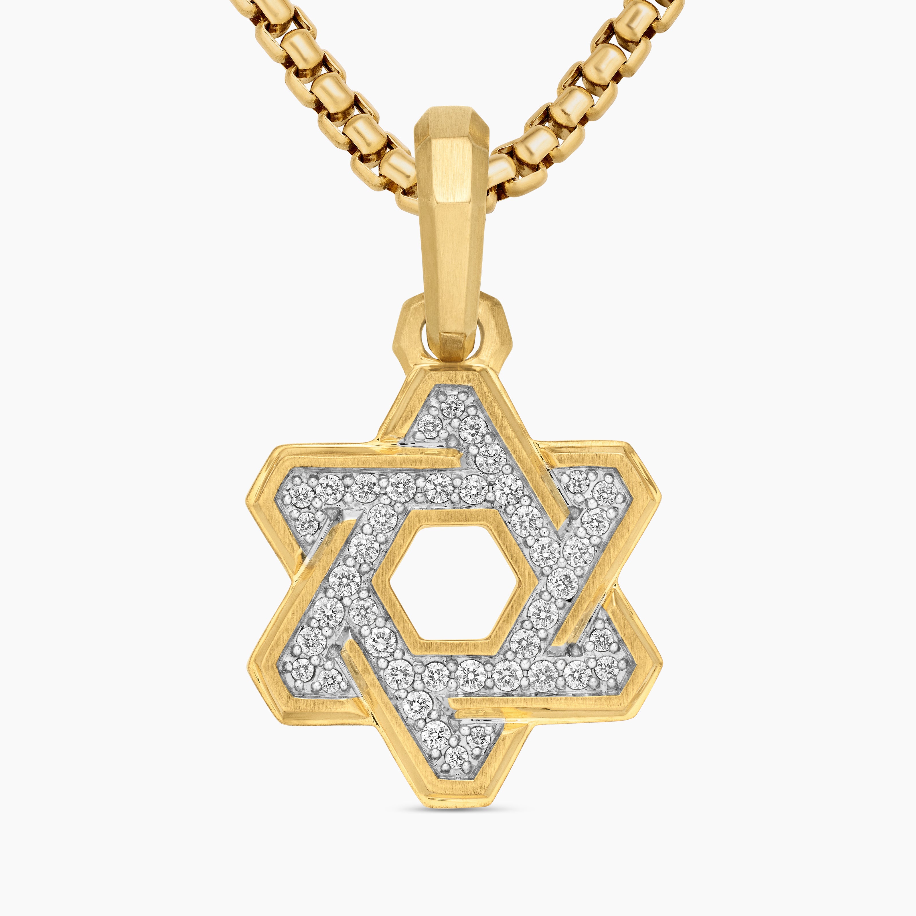 Mens Deco Star of David Pendant in 18K Yellow Gold with Diamonds, 19.5mm