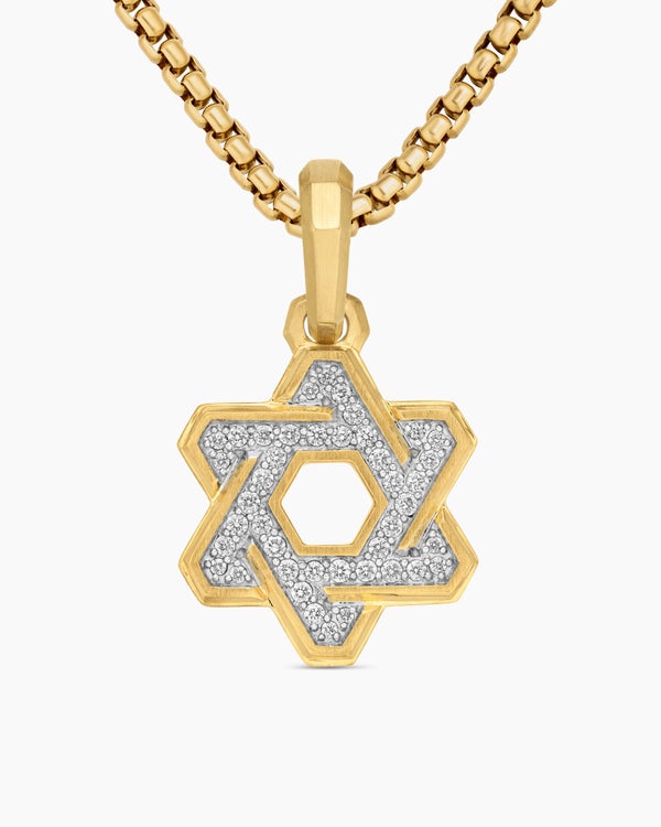 Deco Star of David Pendant in 18K Yellow Gold with Diamonds, 19.5mm