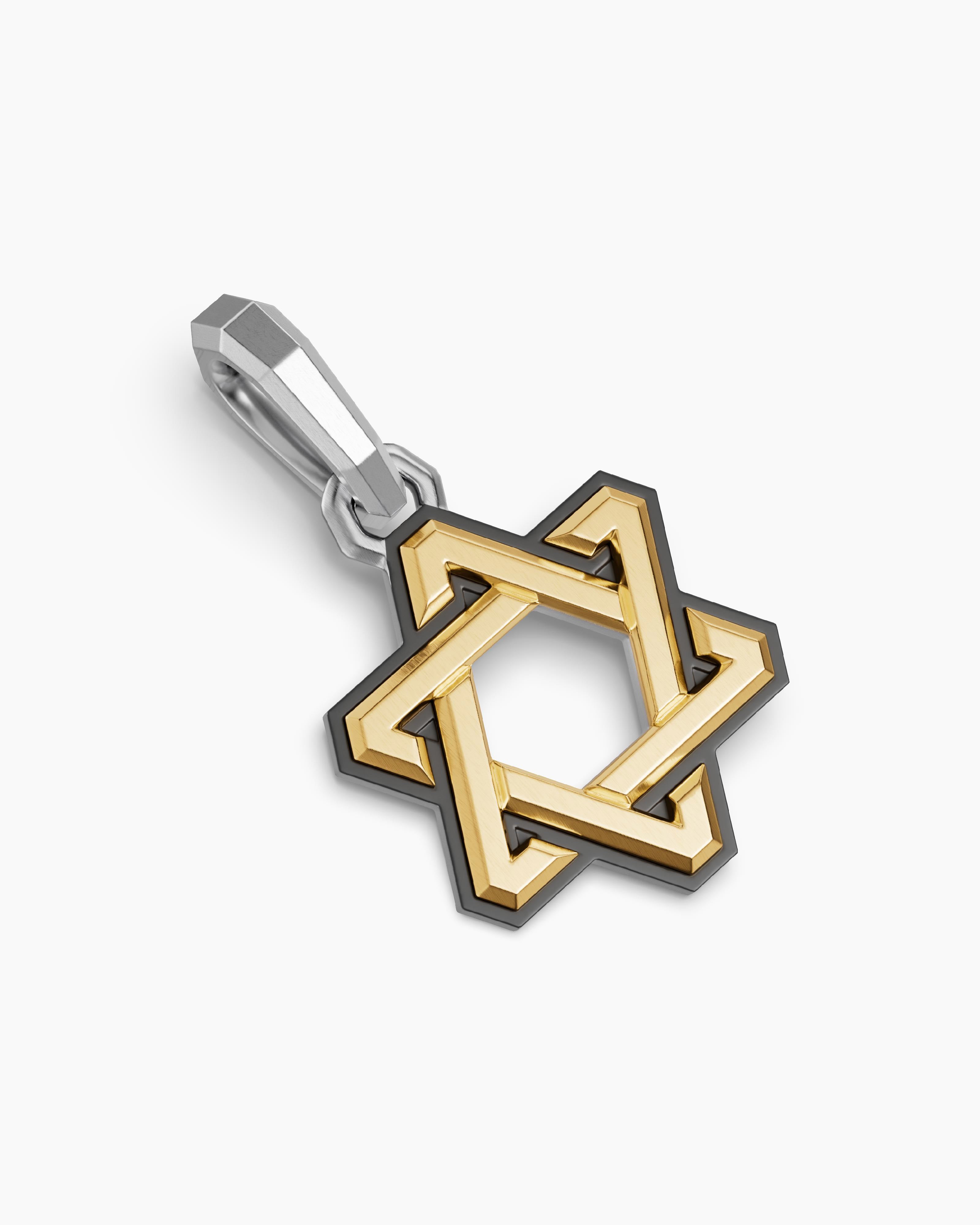 Deco Star of David Pendant 18K Yellow Gold, 19.5mm - thumbnail 5
