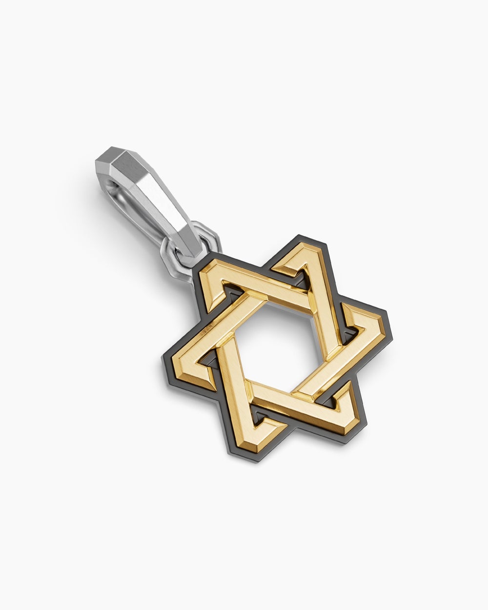 Mens Deco Star of David Amulet in Sterling Silver with 14K Yellow Gold, 19.5mm