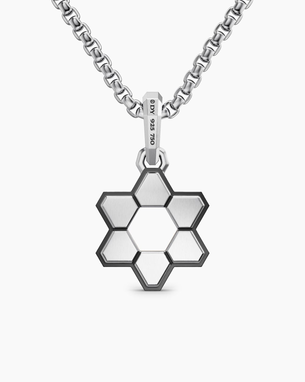 Mens Deco Star of David Amulet in Sterling Silver with 14K Yellow Gold, 19.5mm