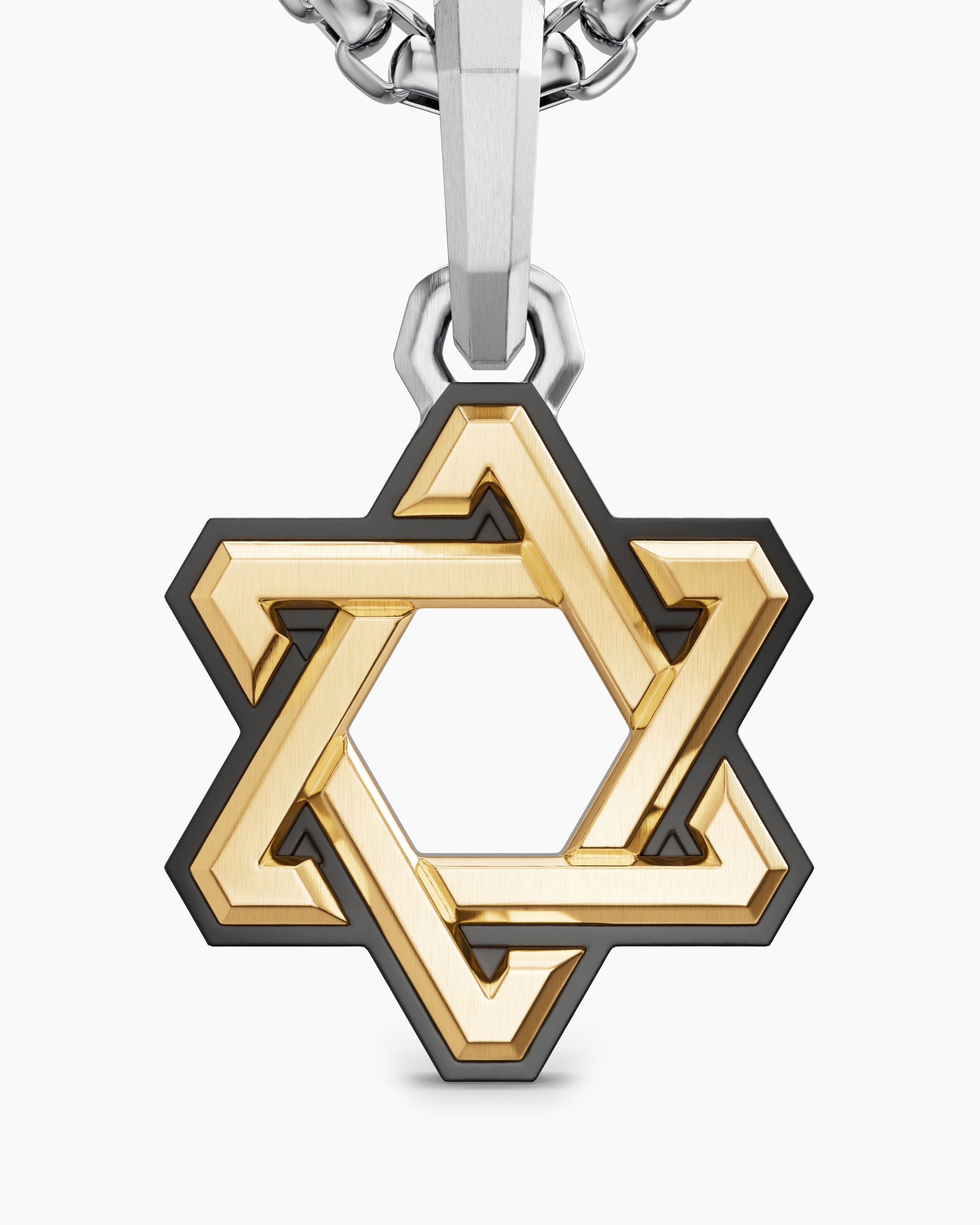 Deco Star of David Pendant 18K Yellow Gold, 19.5mm - thumbnail 7